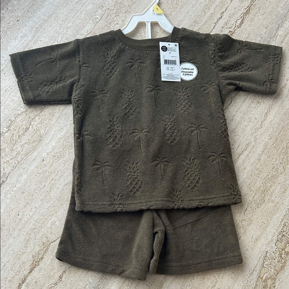 NEW 🆕 Olive Green Textured T-Shirt and Shorts Set size 4T